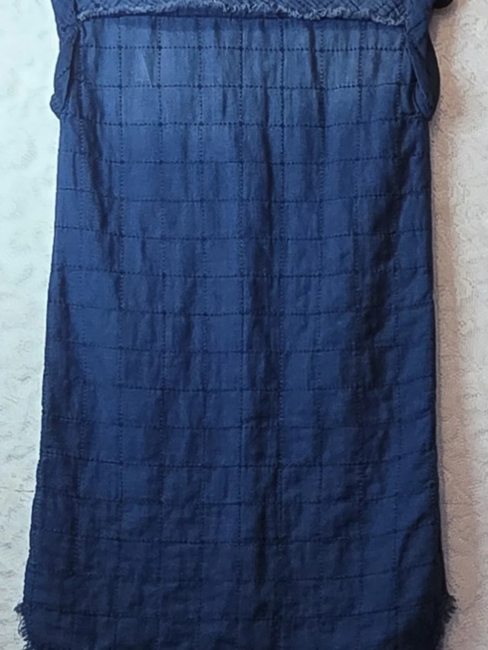 Cloth & Stone Quilted Denim High-Low Tunic Dress Blue XS Frayed Pockets - Picture 6 of 11